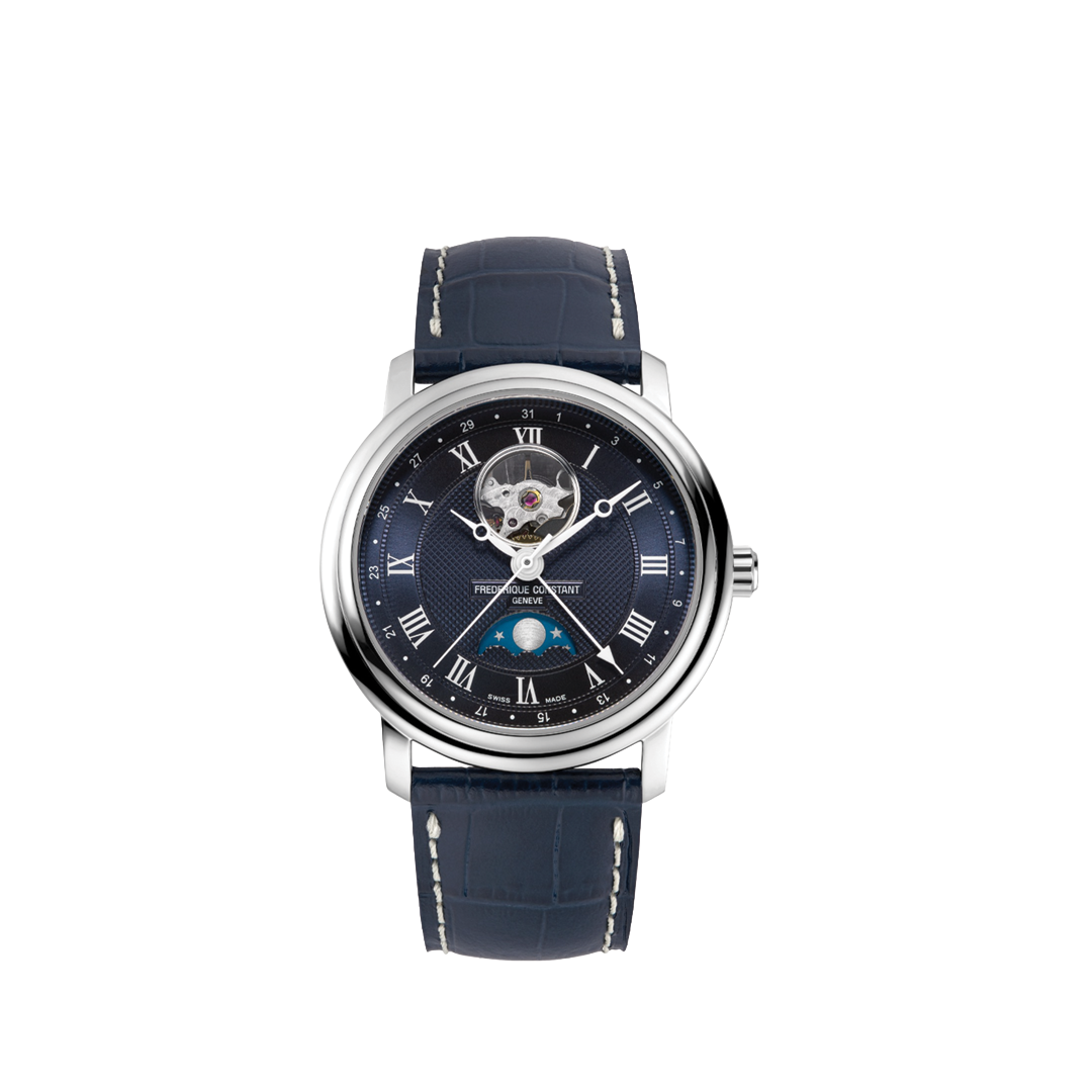 40mm Heartbeat and Moon Phase Watch with Blue Dial