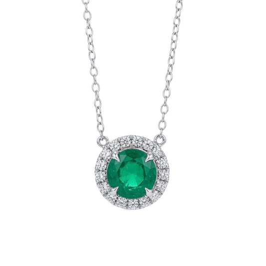 Round Emerald Pendant with Diamond Halo