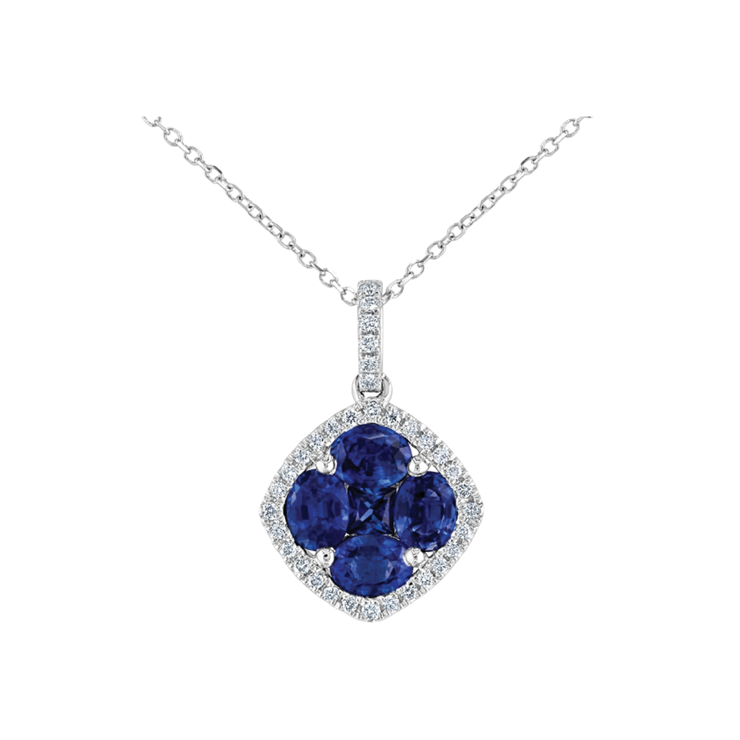 Blue Sapphire Cluster Necklace with Diamond Bail