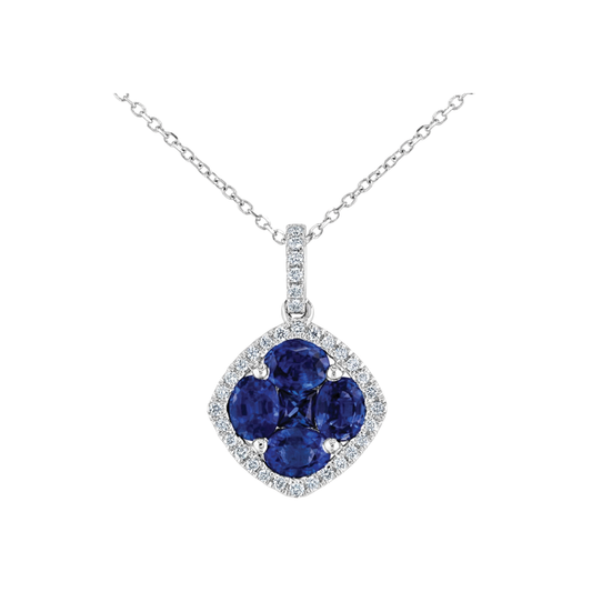 Blue Sapphire Cluster Necklace with Diamond Bail
