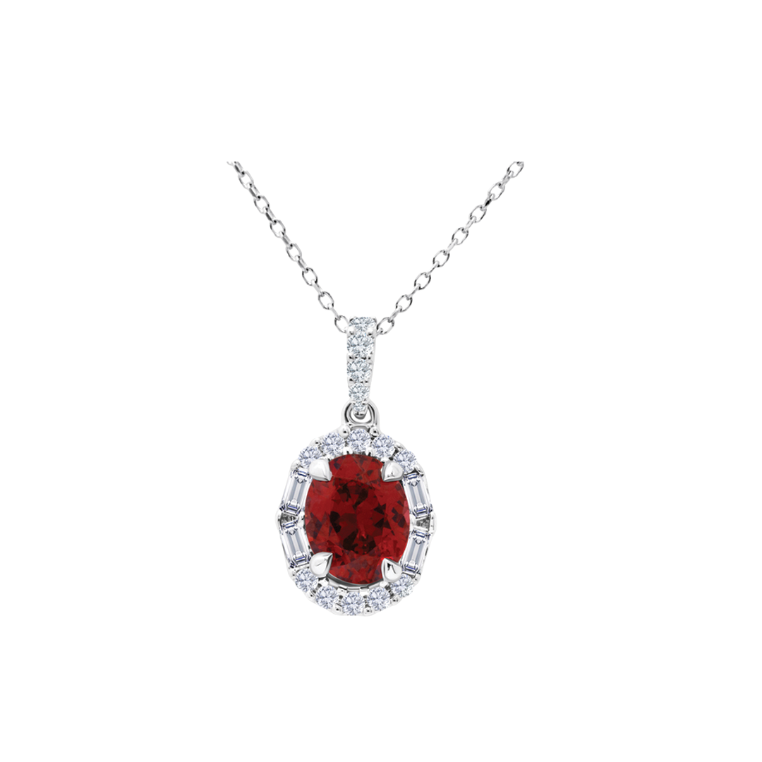 Oval Ruby Pendant Necklace with Diamond Halo