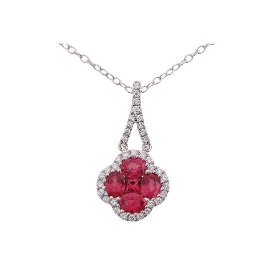 Clover Pendant Necklace with Rubies and Diamonds