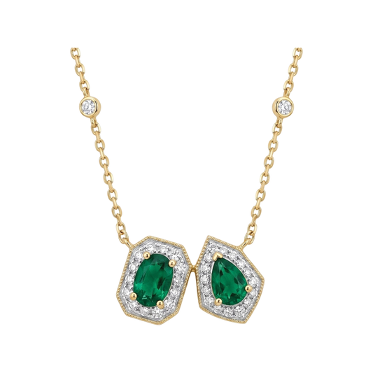 Oval and Pear Emerald Necklace with Diamond Halo