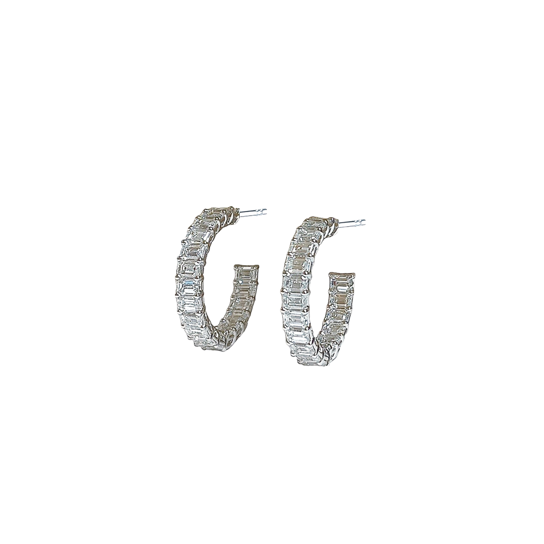 3/4" Emerald Cut Diamond In/Out Hoop Earrings