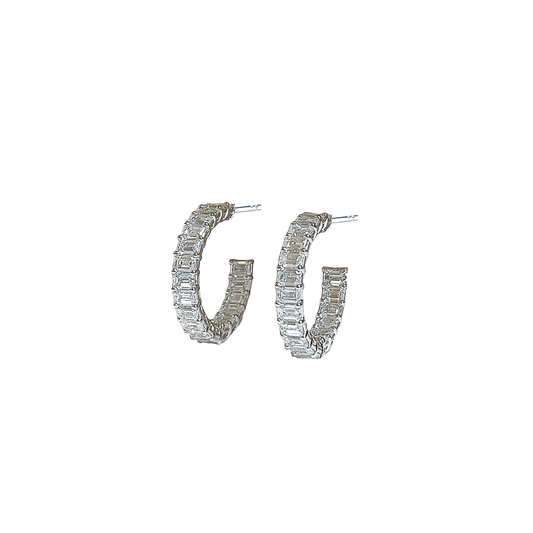 3/4" Emerald Cut Diamond In/Out Hoop Earrings