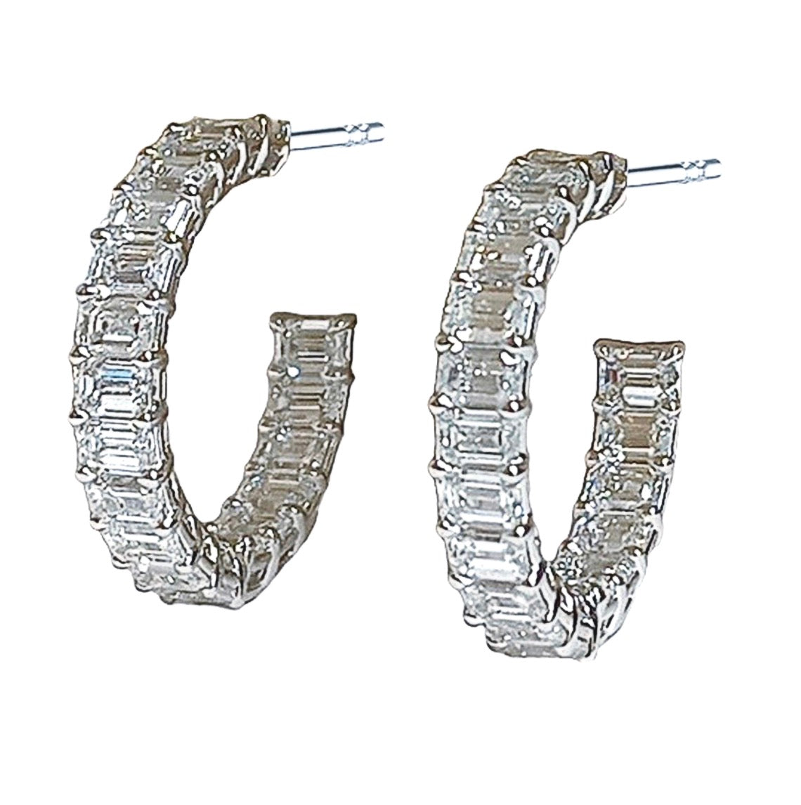 3/4" Emerald Cut Diamond In/Out Hoop Earrings