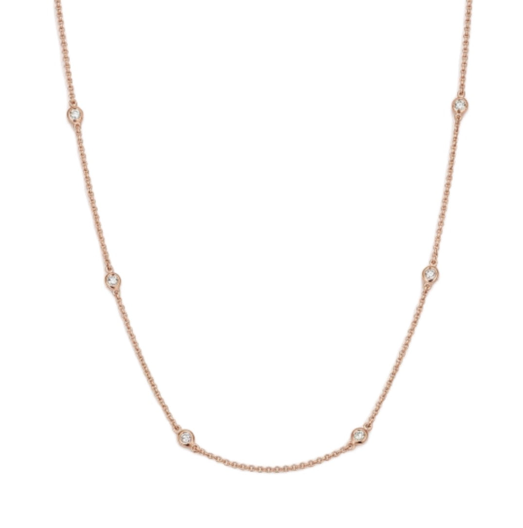 10-Stone Diamond Station Necklace in Rose Gold