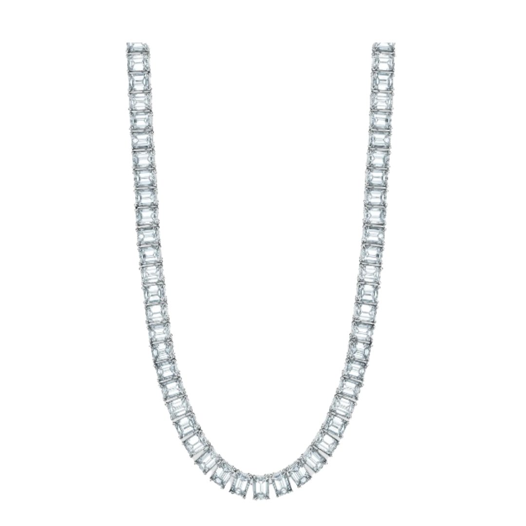 131-Stone Emerald Cut Diamond Tennis Necklace