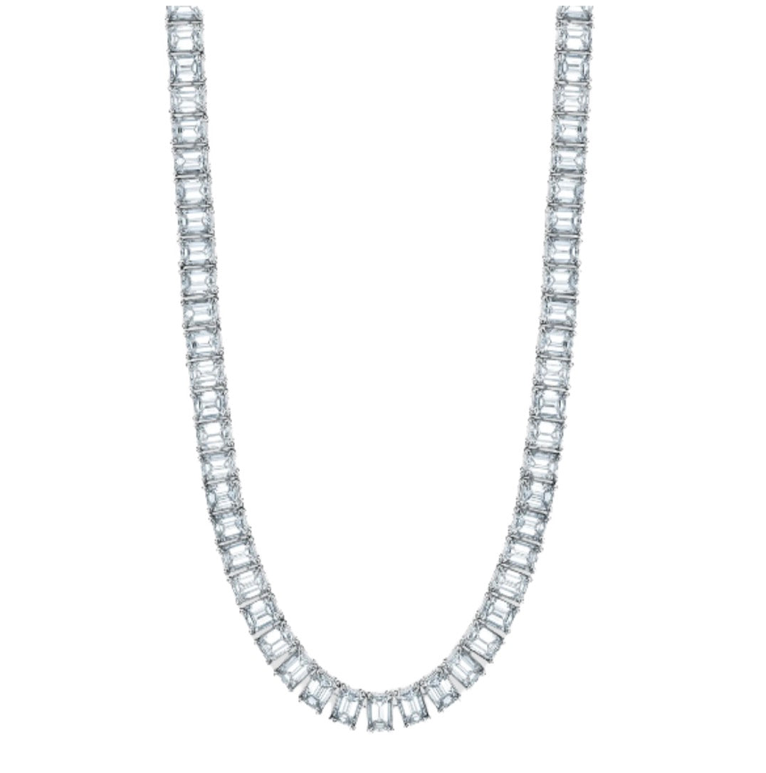 131-Stone Emerald Cut Diamond Tennis Necklace