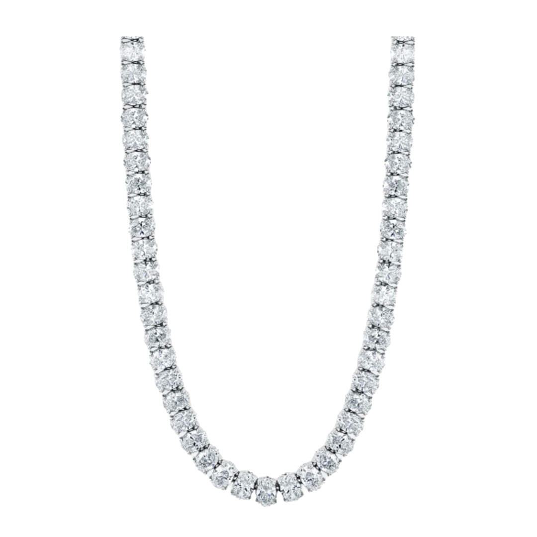 92-Stone Oval Cut Diamond Tennis Necklace