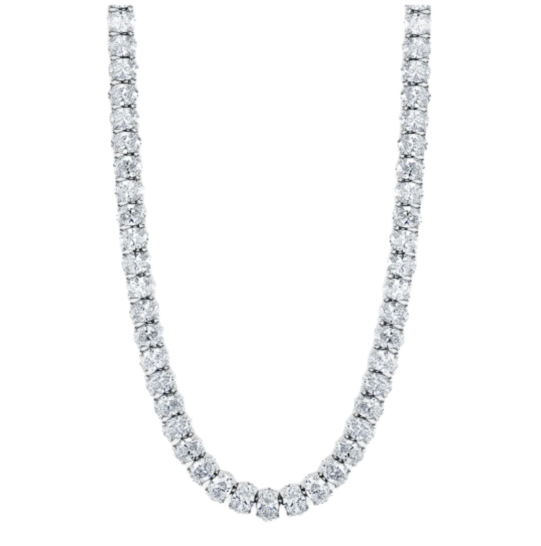 92-Stone Oval Cut Diamond Tennis Necklace