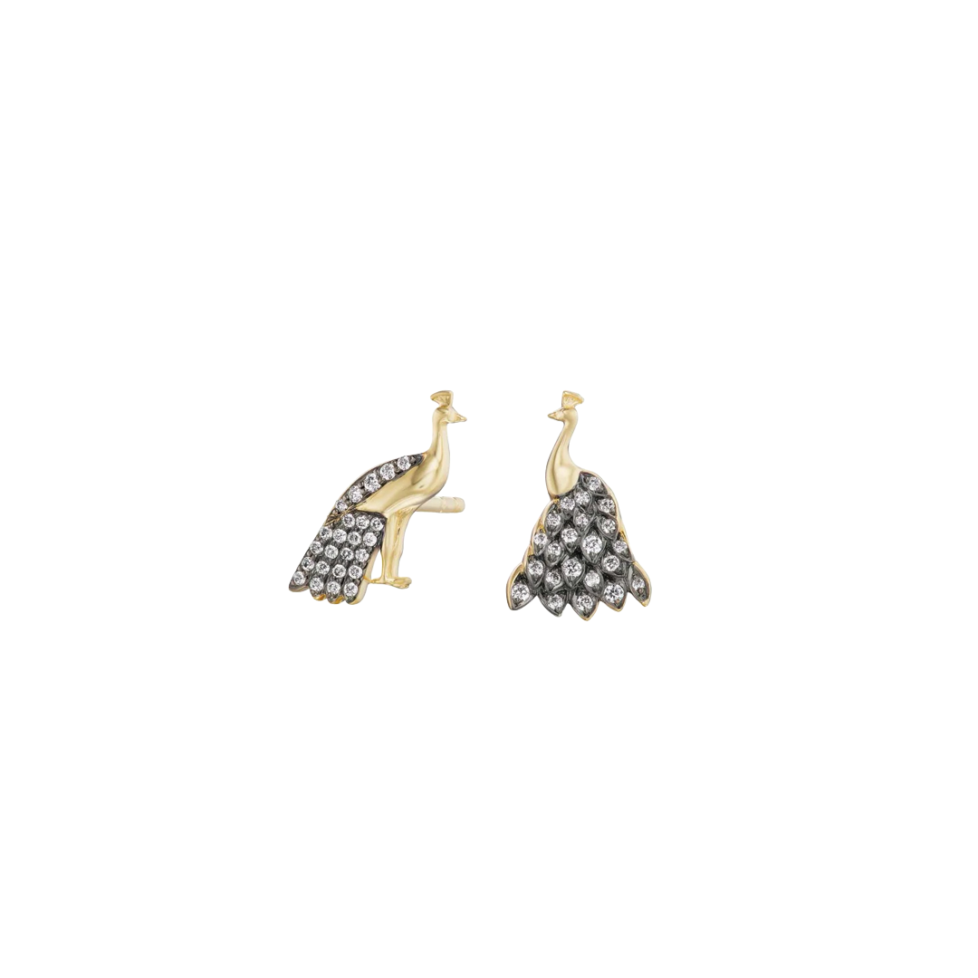 Peacock Stud Earrings with Diamonds