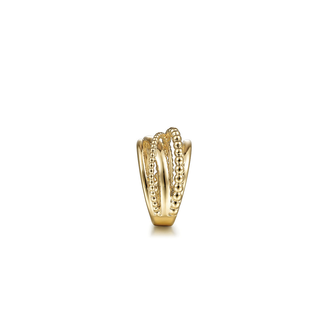 Criss Cross Beaded and Smooth Band Ring