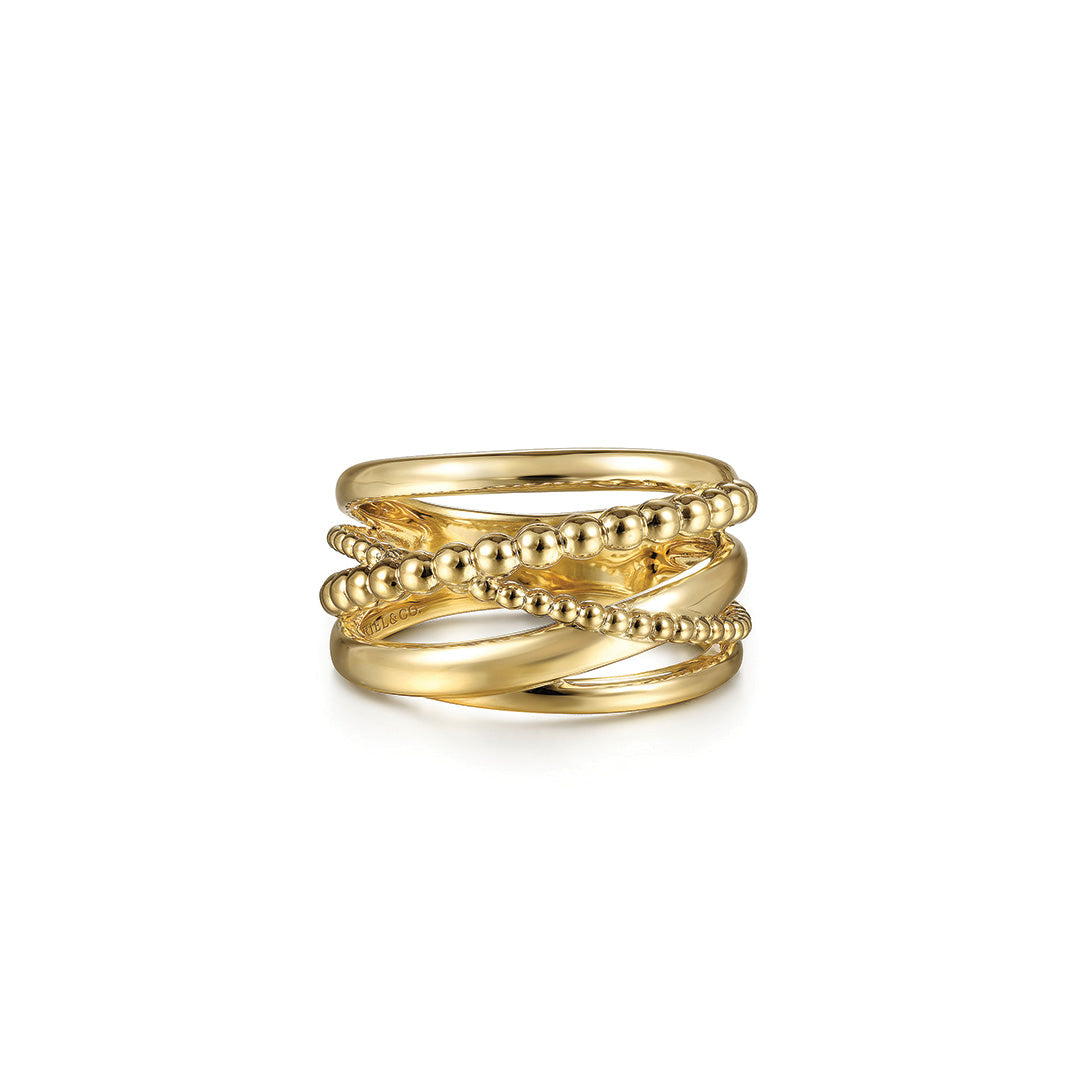 Criss Cross Beaded and Smooth Band Ring