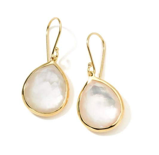 Gold Rock Candy Medium Teardrop Earrings in Rock Crystal & Mother of Pearl