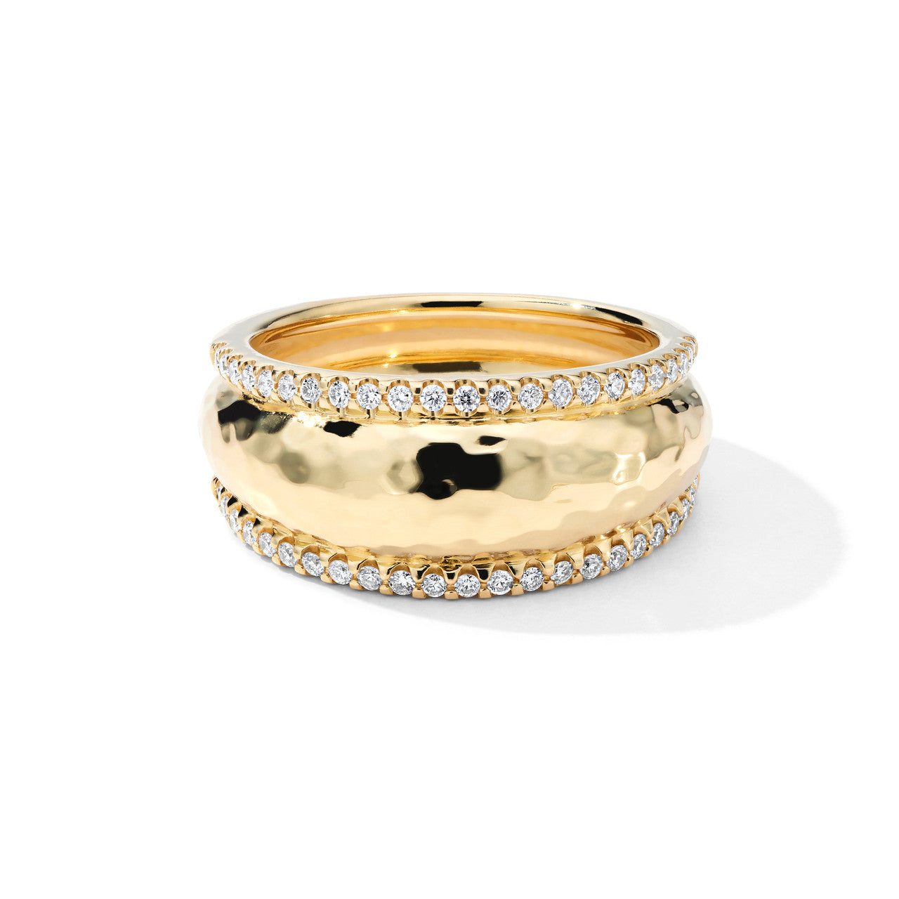 Stardust Goddess Hammered Dome Ring with Diamonds