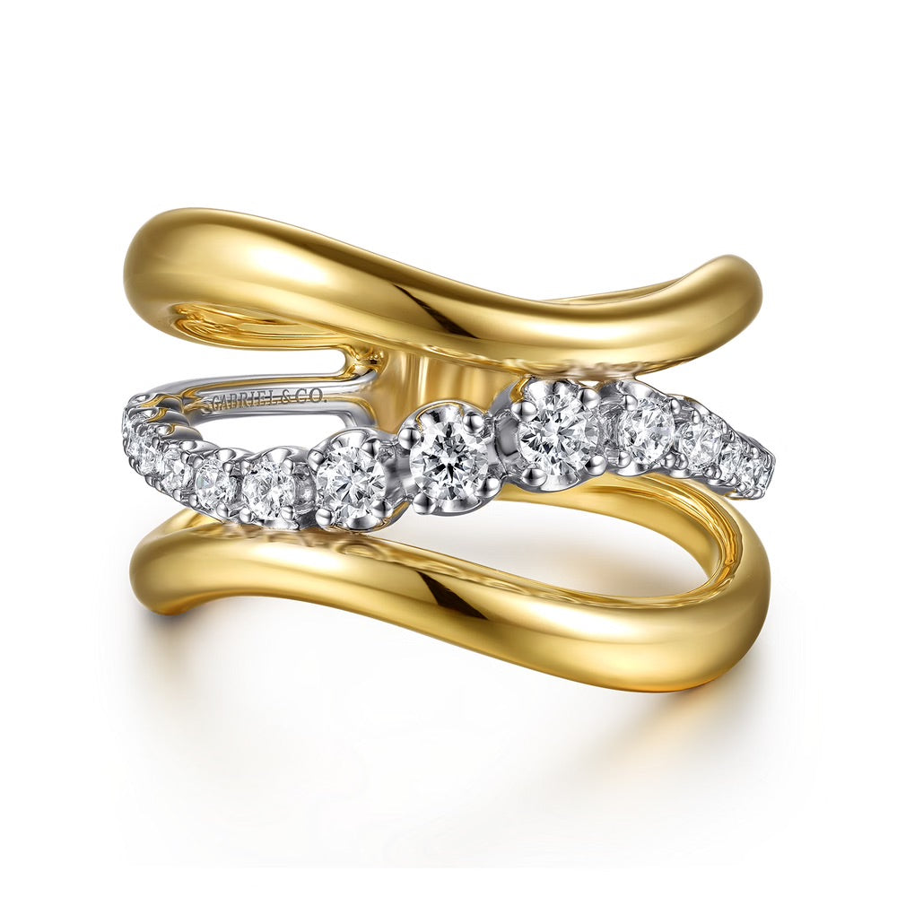 3-Row Wave Ring with Diamonds