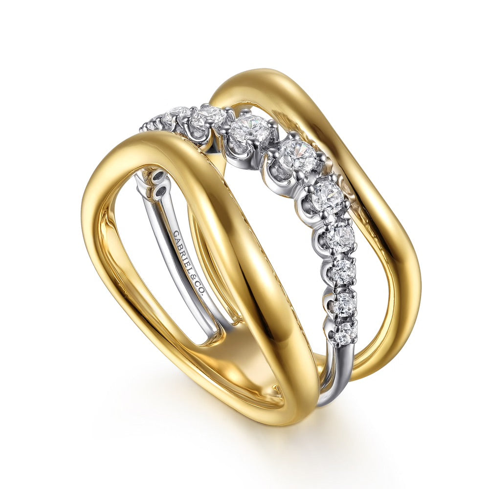 3-Row Wave Ring with Diamonds