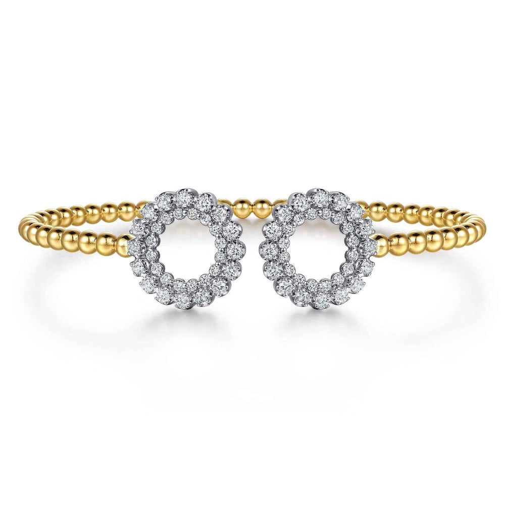Gold Beaded Bracelet with Diamond Circles