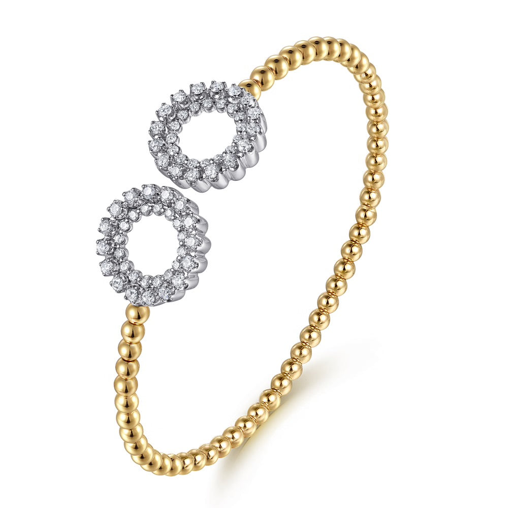 Gold Beaded Bracelet with Diamond Circles
