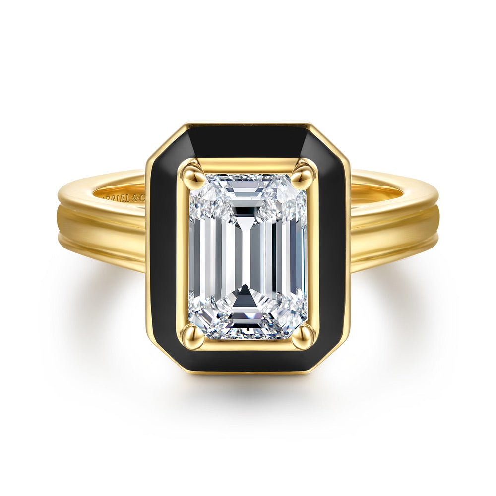 Lara Solitaire Engagement Ring Setting with Black Enamel Halo