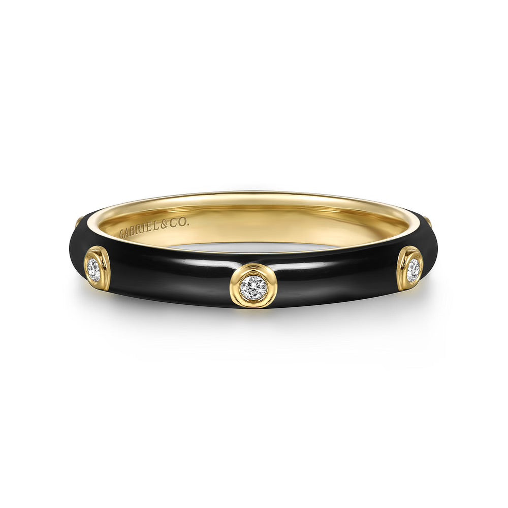 Black and Gold Stacking Ring with Diamonds