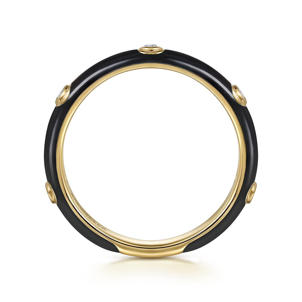 Black and Gold Stacking Ring with Diamonds