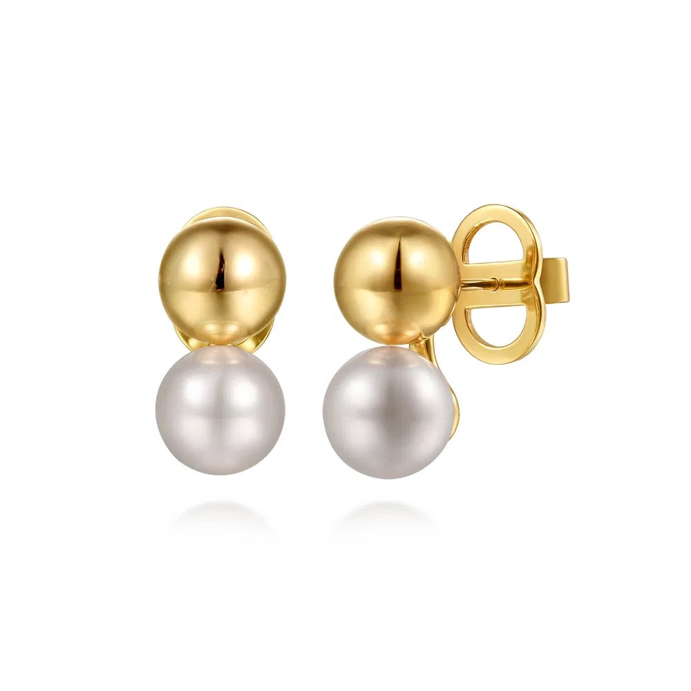 Pearl and Gold Ball Stud Earrings