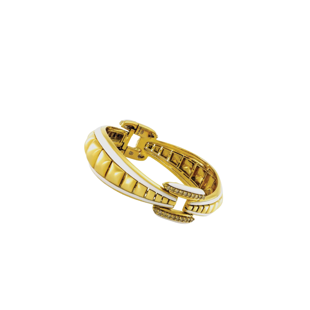 Hinged Gold Square Bracelet with Brown Diamonds