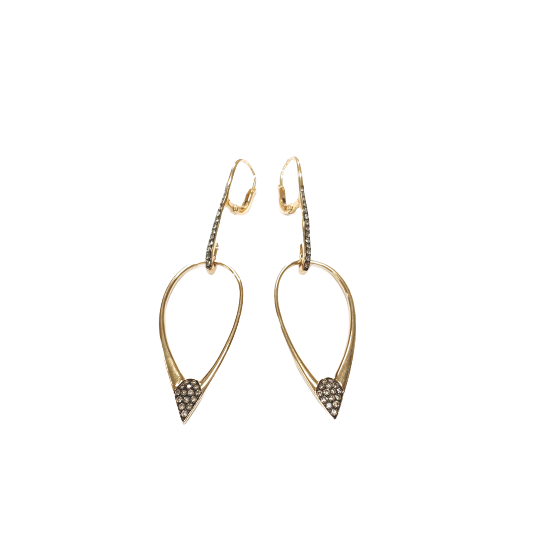 Large Open Teardrop Earrings with Brown Diamonds