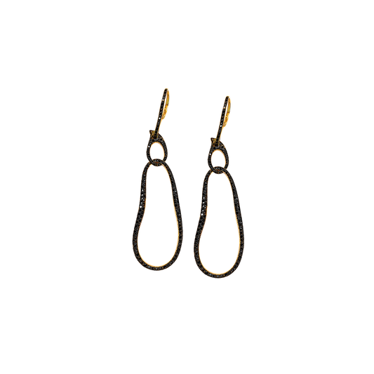 Open Organic Shape Drop Earrings with Black Diamonds