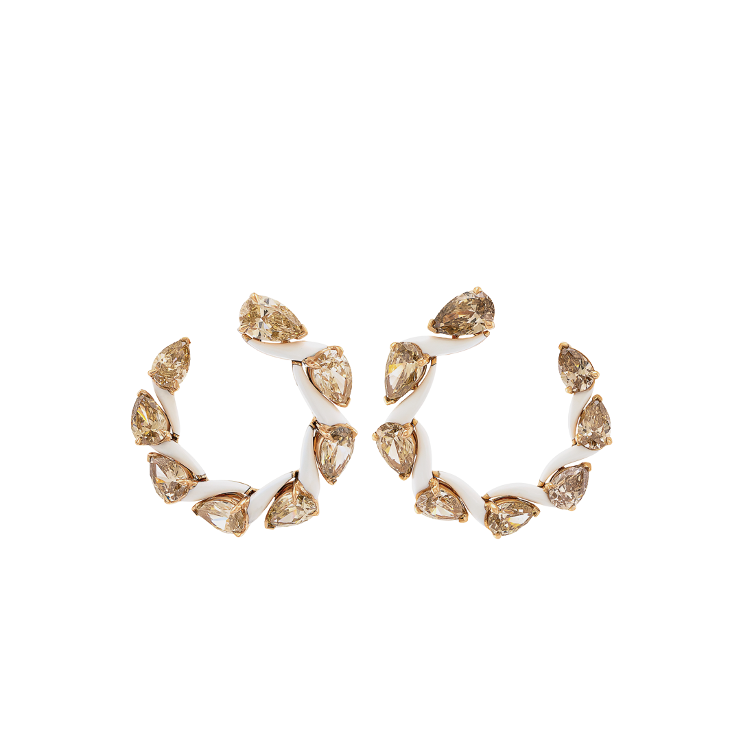 Carved Circle Earrings with Brown Diamonds