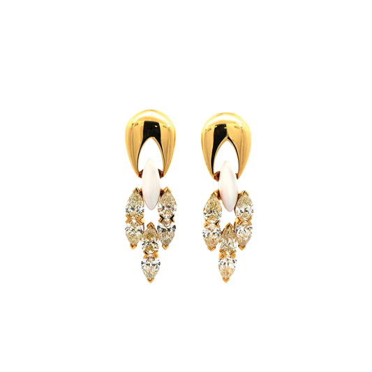 Yellow Diamond and White Ceramic Drop Earrings