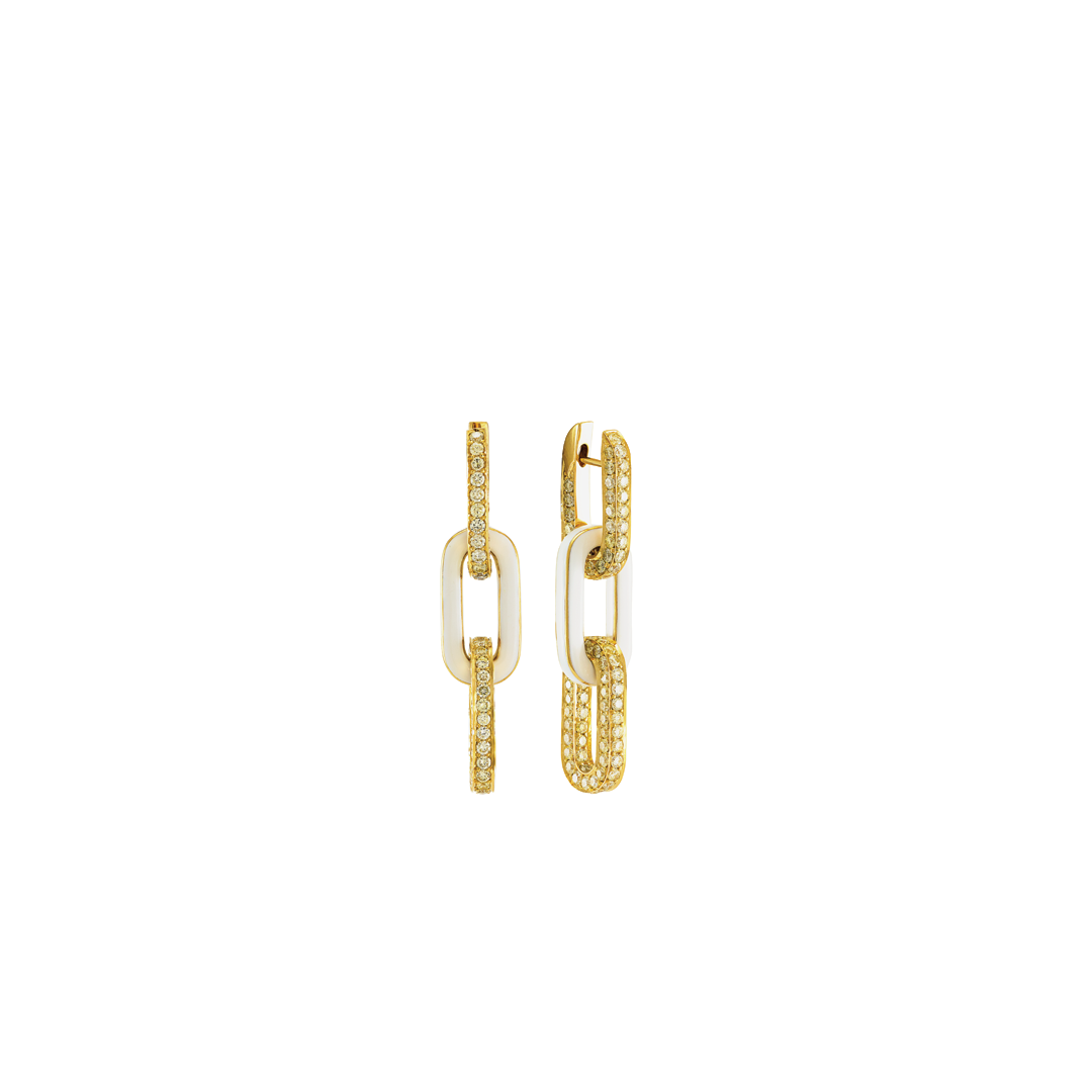 Triple Link Drop Earrings with Yellow Diamonds
