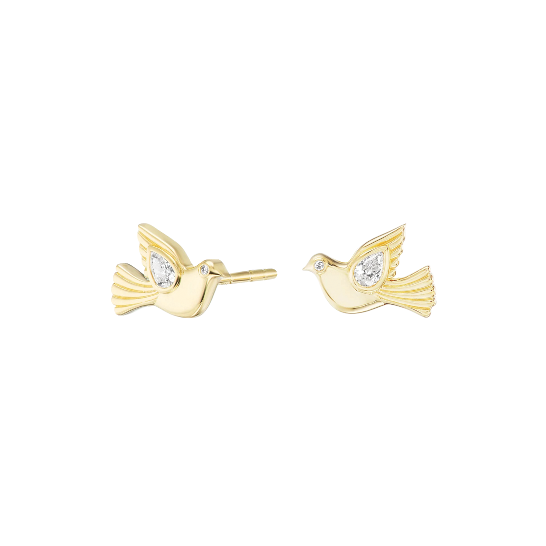 Dove Stud Earrings with Diamonds