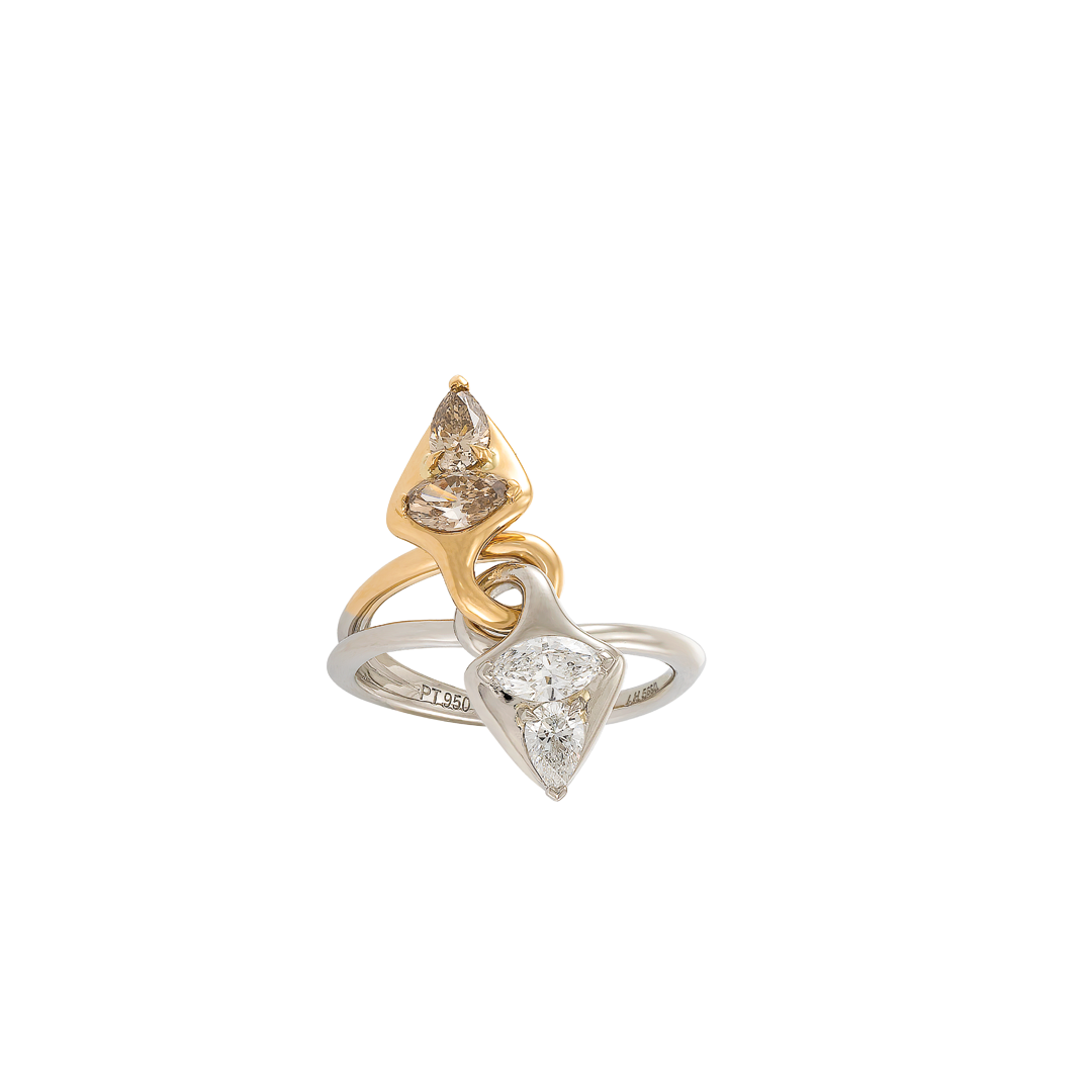 Platinum and Gold Ring with White and Brown Diamonds