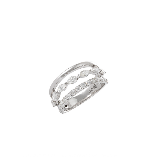 3-Row White Gold Ring with Diamonds