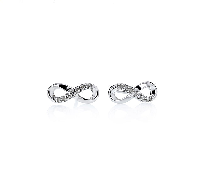Infinity Earrings with Diamonds in Sterling Silver