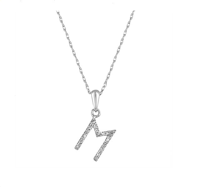 Diamond Initial M Necklace in White Gold