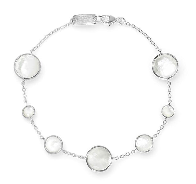 Silver Lollipop 7-Stone Link Bracelet in Mother-Of Pearl and Rock Crystal Doublet