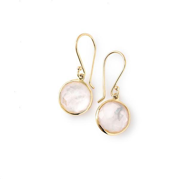 Gold Lollipop Mini Drop Earrings with Mother of Pearl & Rock Crystal Doublet