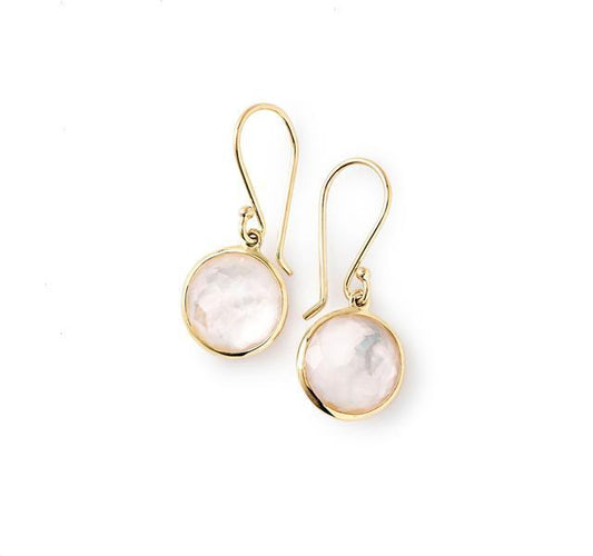 Gold Lollipop Mini Drop Earrings with Mother of Pearl & Rock Crystal Doublet