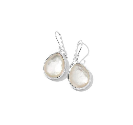 Silver Rock Candy Teardrop Earrings in Mother-of-Pearl and Rock Crystal Doublet