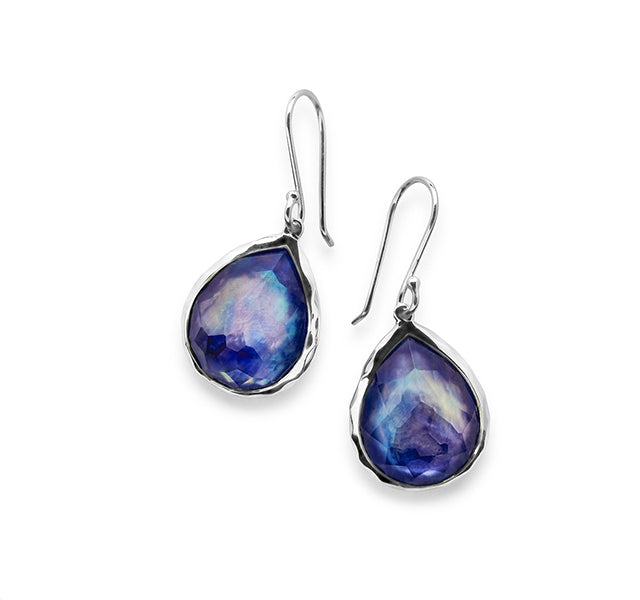 Silver Rock Candy Teardrop Earrings with Lapis, Rock Crystal and MOP triplets