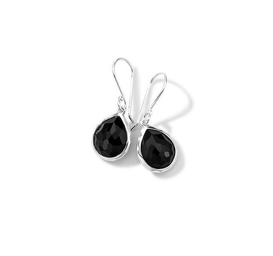 Silver Teeny Teardrop Earrings in Black Onyx