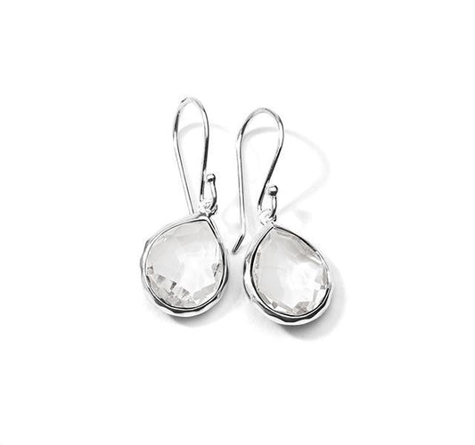 Silver Teeny Teardrop Earrings in Clear Quartz