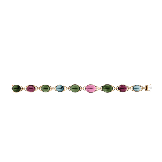 Oval Shaped Mulitcolor Tourmaline Bracelet in 18K Yellow Gold