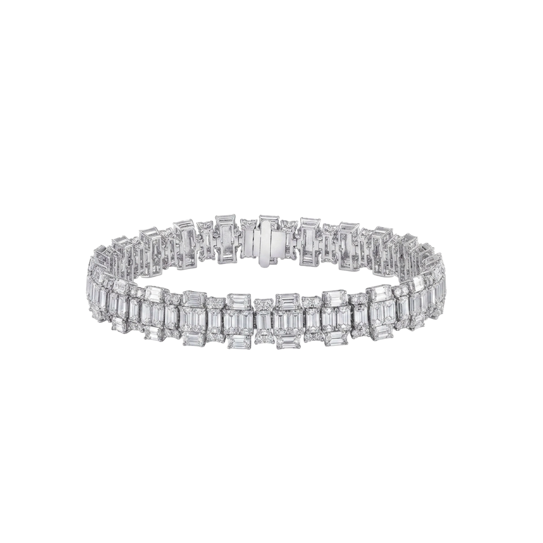 Emerald and Round Cut Diamond Bracelet