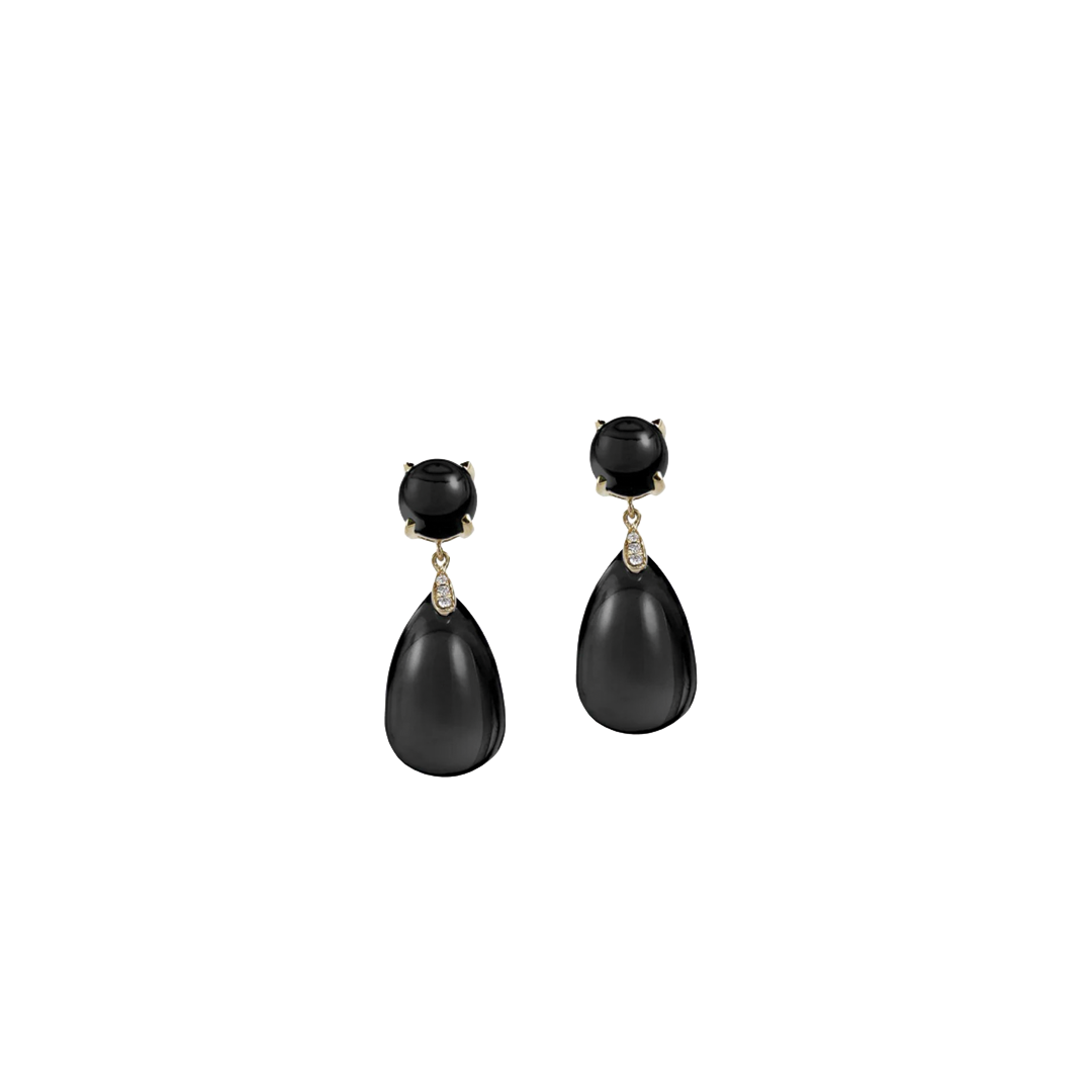 Black Onyx Cabochon Drop Earrings