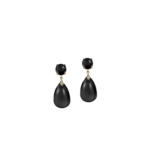 Black Onyx Cabochon Drop Earrings